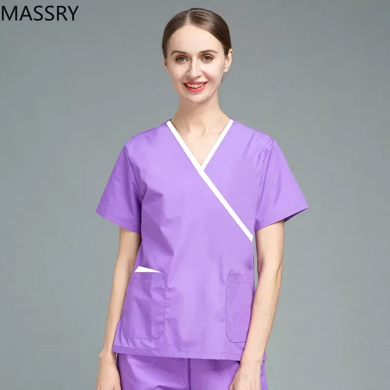 

Women Uniform Set Short Sleeve Nurse Workwear Beauty Salon Work Clothe Slim Fit Scrub Shirt Unisex Medical Nursing Uniform 간호사복