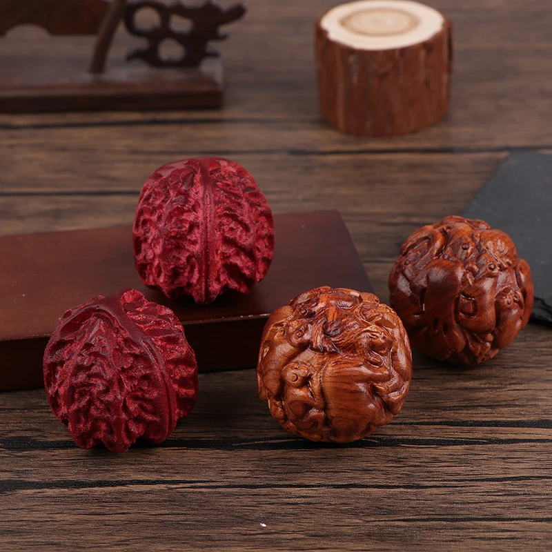 2PCS Huanghuali Zodiac Health Care Ball Handball Massage Ball Carving And Play Fitness Solid Wood Handle