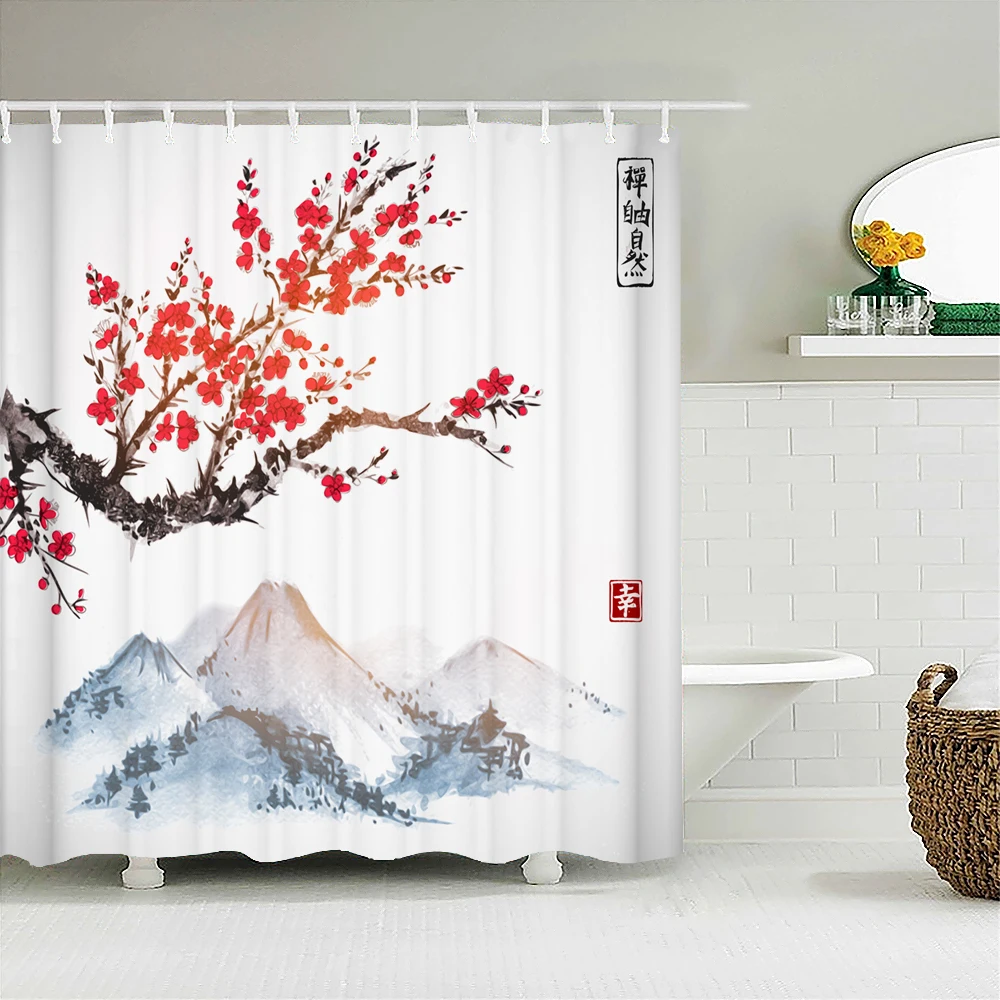 Waterproof Polyester Fabric Shower Curtain Japanese-style Waves Samurai  landscape 3d Printing Bathroom Decor Shower Curtains