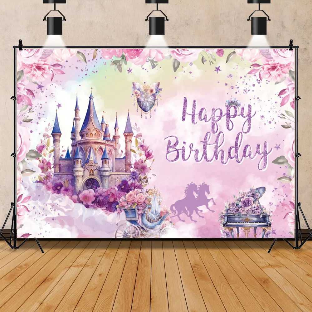 Dreamy Castle Princess Girl 1st Birthday Boho Backdrop For Photography Unicorn Carriage Baby 1st Birthday Baby Shower Background photo backdrop