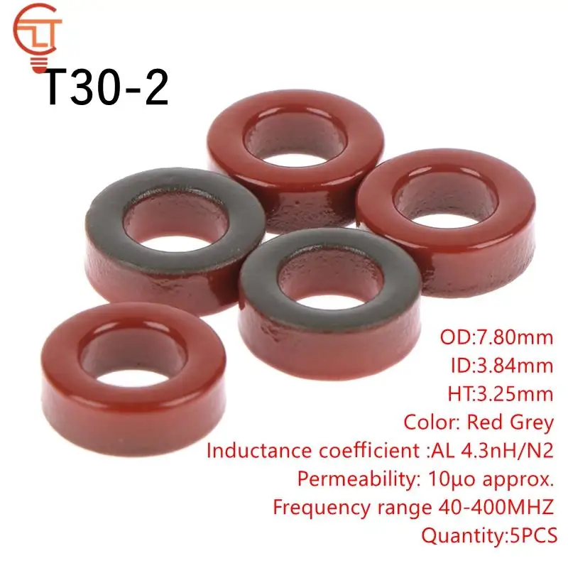 Iron Powder Cores 5pcs T37-6/T50-2/T37-2/ T-30-2 9.5*5.2*3.3mm Iron Dust Core Ferrite Toroid Core Coating