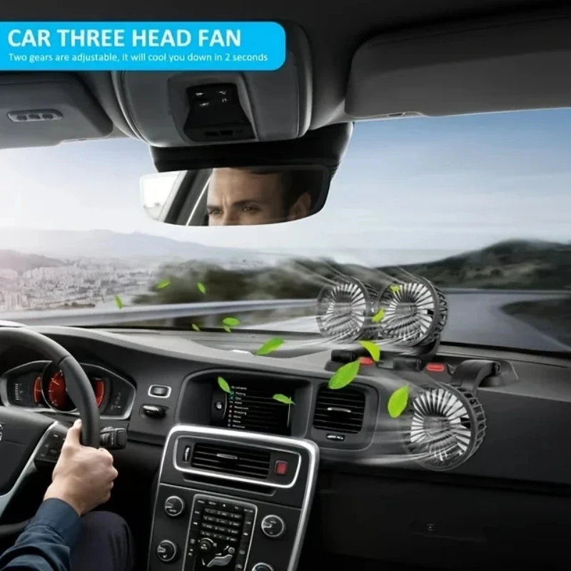 Car Fan Three-Head USB 3-Speed Adjustable 360-Degree Rotation Suitable For Car Cooling Powerful Fan With Hidden Aromatherapy Box 3