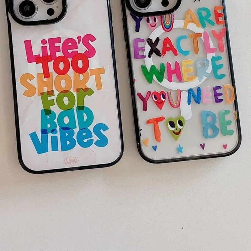 MagSafe Acrylic Colorful Letters Phone Case Cover for IPhone 11 12 13 14 15 Pro Max Case for IPhone 15 Pro Max
