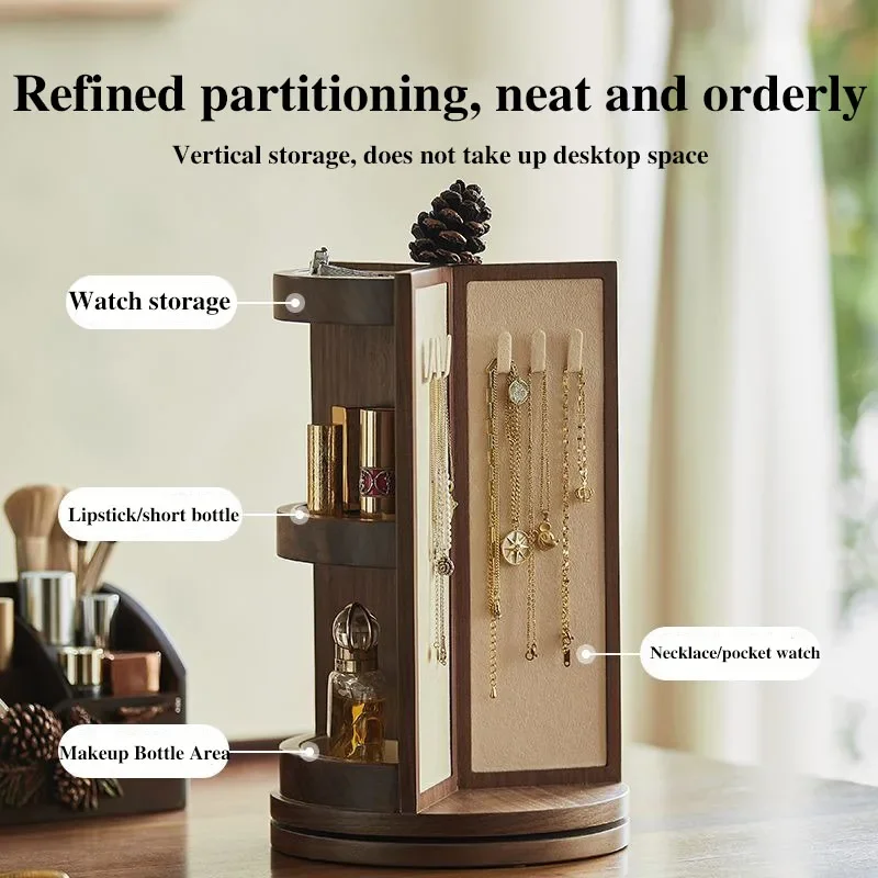 Luxury Retro Jewelry Box Wood Rotating Jewelry Storage Box Vertical Organizer Multi Functional Surprise Gift for Women Packaging - Image 4