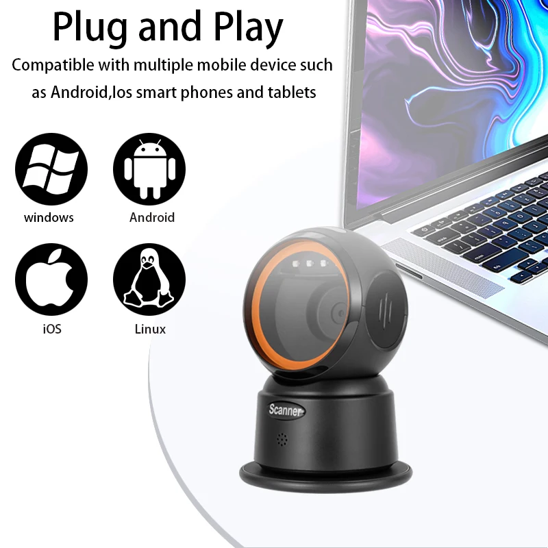 YuNew 2D Wired scanner Scanner Plug and Play High-speed Read 1D2D Qr code on Paper Product or screen for Inventory Library