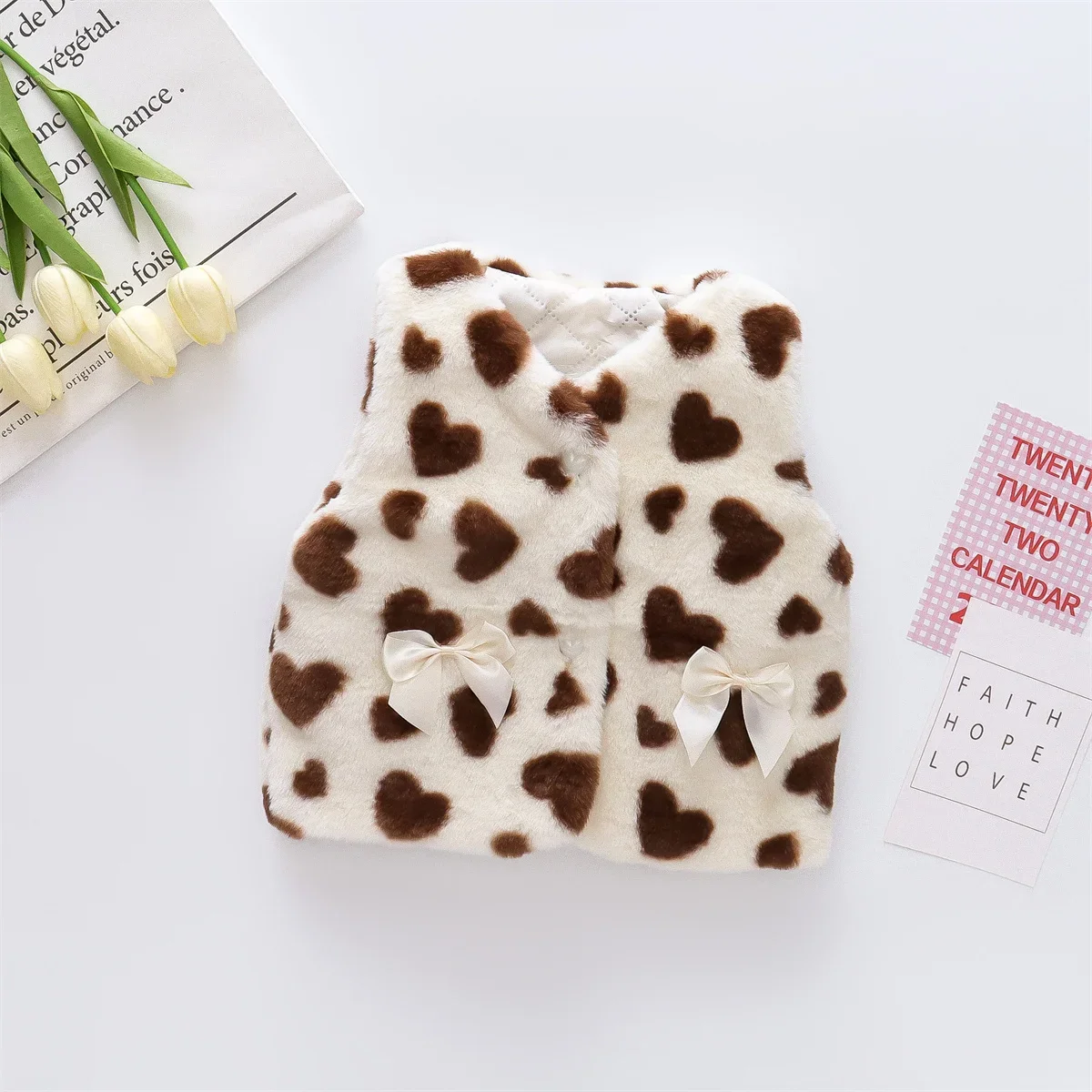 Girls 0-3 Years Old Autumn and Winter Girls' Vest Love Bow Knot Sweet Wind Cotton Clip Warm and Fashionable Sleeveless Fur