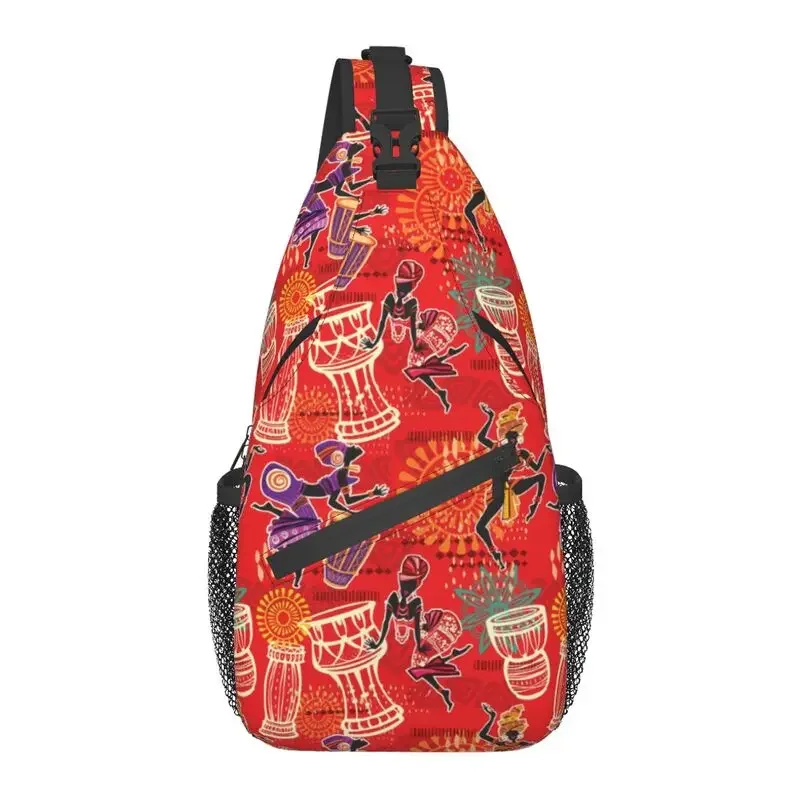 

Red African Ethnic Pattern Sling Chest Bag Custom Africa Art Motifs Crossbody Shoulder Backpack for Men Traveling Daypack