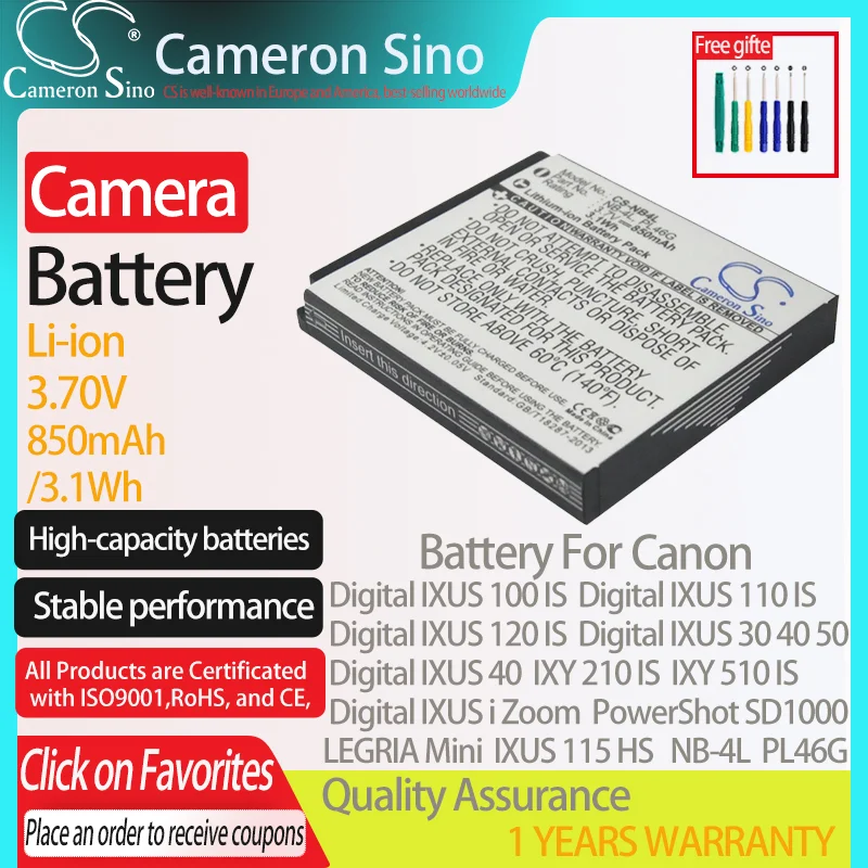 Batteria Cameronsino Per Canon Digital Ixus 100 Is Digital Ixus 30 Digital Ixus 40 Ixy 210 È Adatto Per Canon Nb-4L Batteria Della Fotocamera