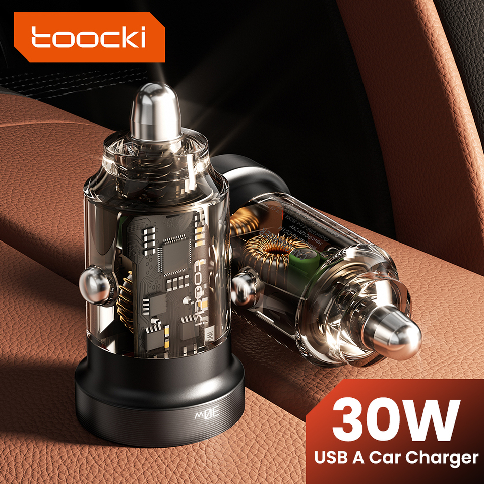 Toocki 30W Car Phone Charger for iPhone 16 15 Pro QC 3.0 Dual USB A Ports Fast Charging for Samsung Tablet Mini Size Car Charger