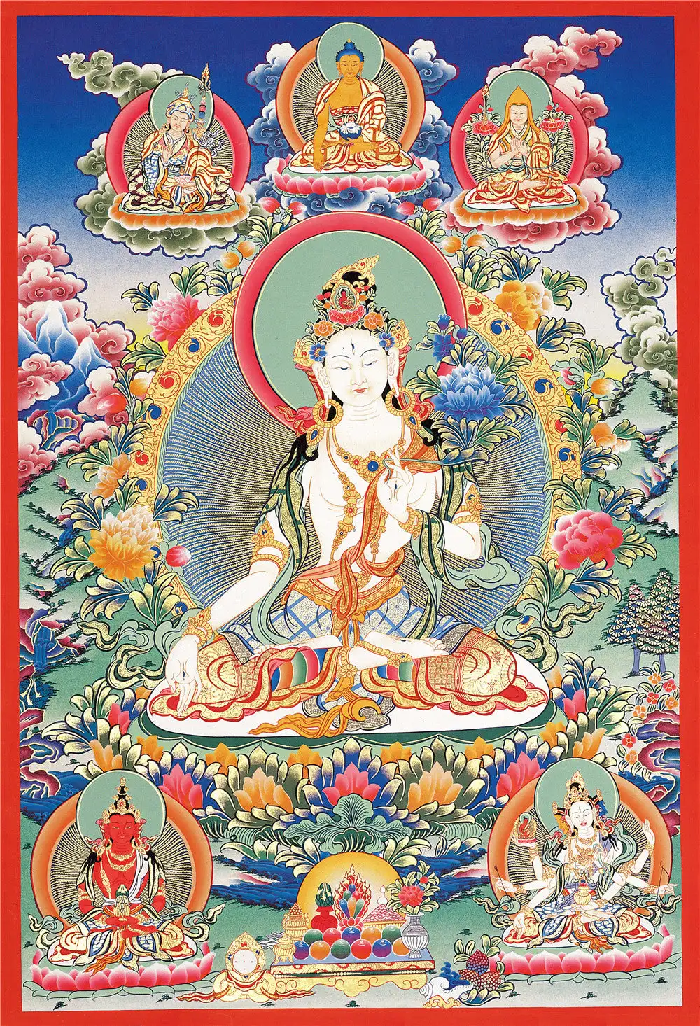 

White Tara Thangka,Gandhanra Tibetan Buddhist Thangka Art,Giclee Printed and Hand Framed,47" × 32"