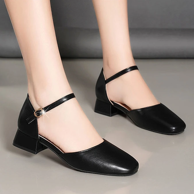 Plus Größe 34-42 Frauen Low Heels Kleid Schuhe Ankle Strap Cover Toe Sandalen Büro Dame Schuh Schwarz Damen schuhe Mary Janes – Detail 8
