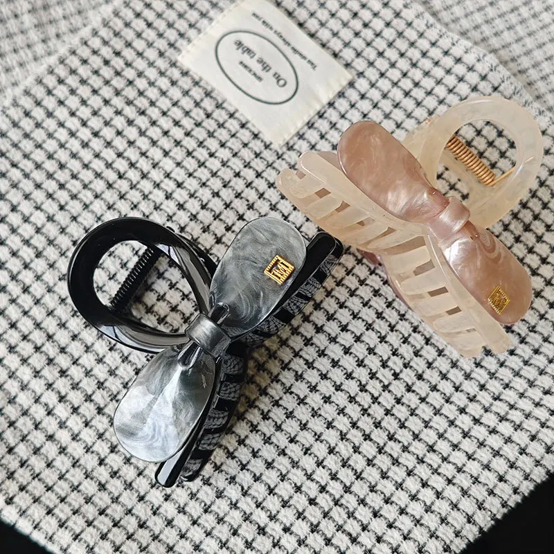 프리미엄 아세테이트 미니멀리스트 샤크 클립 여성용 헤어 클로, 하프 업 포니테일 홀더, 에테리얼 보우 (1개)