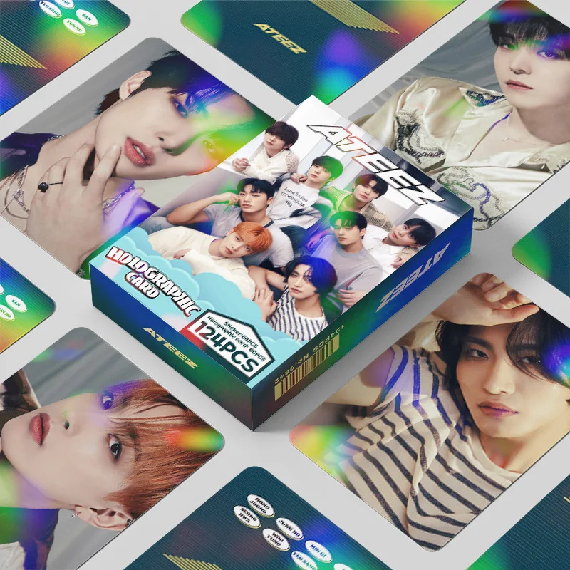 124pcs/set KPOP ATEEZ Lomo Cards Lasers Photo Album Stickers HD Double Sided Photocard JongHo Yunho YEOSANG San Fans Gift