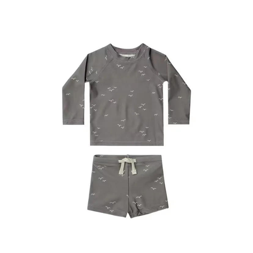 Korean Style Summer Baby Boy's Swimwear Sets Long Sleeve Round Collar Sunscreen Swimsuit + Swimming Trunks Seaside Vacation kids swimsuits boys swim shorts