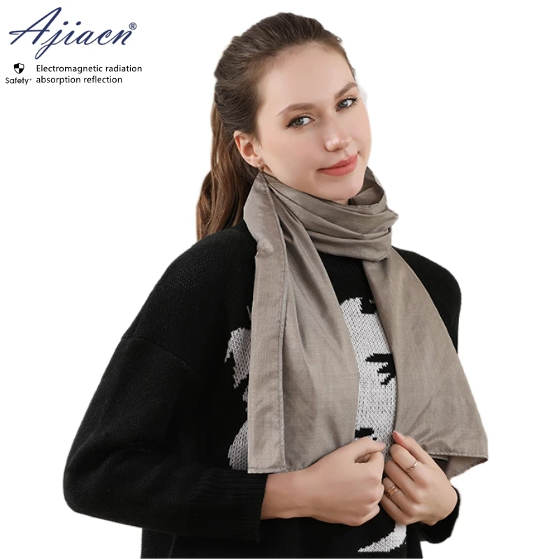 Genuine Electromagnetic radiation protective silver fiber fabric scarf protecting neck health EMF shielding long scarf