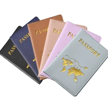 Custodia per passaporto con design della mappa con stampa a caldo Donna Uomo Custodia protettiva per passaporto da viaggio in pelle Pu Clip per biglietti integrata