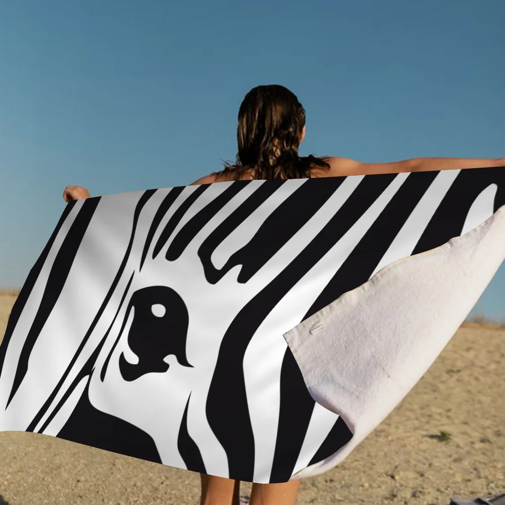 serviette de plage, serviette coton, motif zébré, séchage rapide, serviette sport,