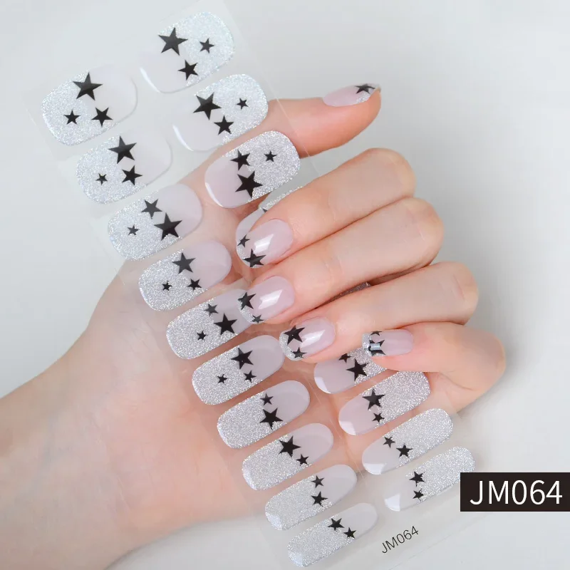 20 Tips Adhesive Waterproof Long Lasting Black Cat Eye Semi-Cured Gel Nail Strips Patch Sliders Gel Nail Stcikers UV Lamp Need