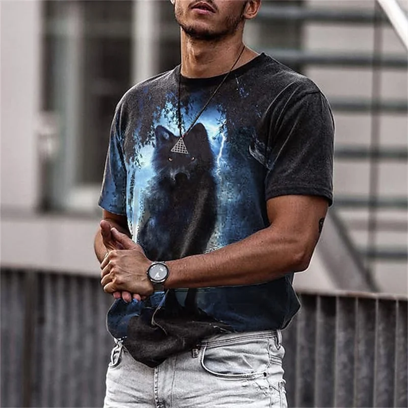 

2023 Wolf T Shirt For Mens Animal Print Short Sleeve Top 3d Casual Street Dog Lion Cat Oversized Tee Shirt Men Vintage Clothing
