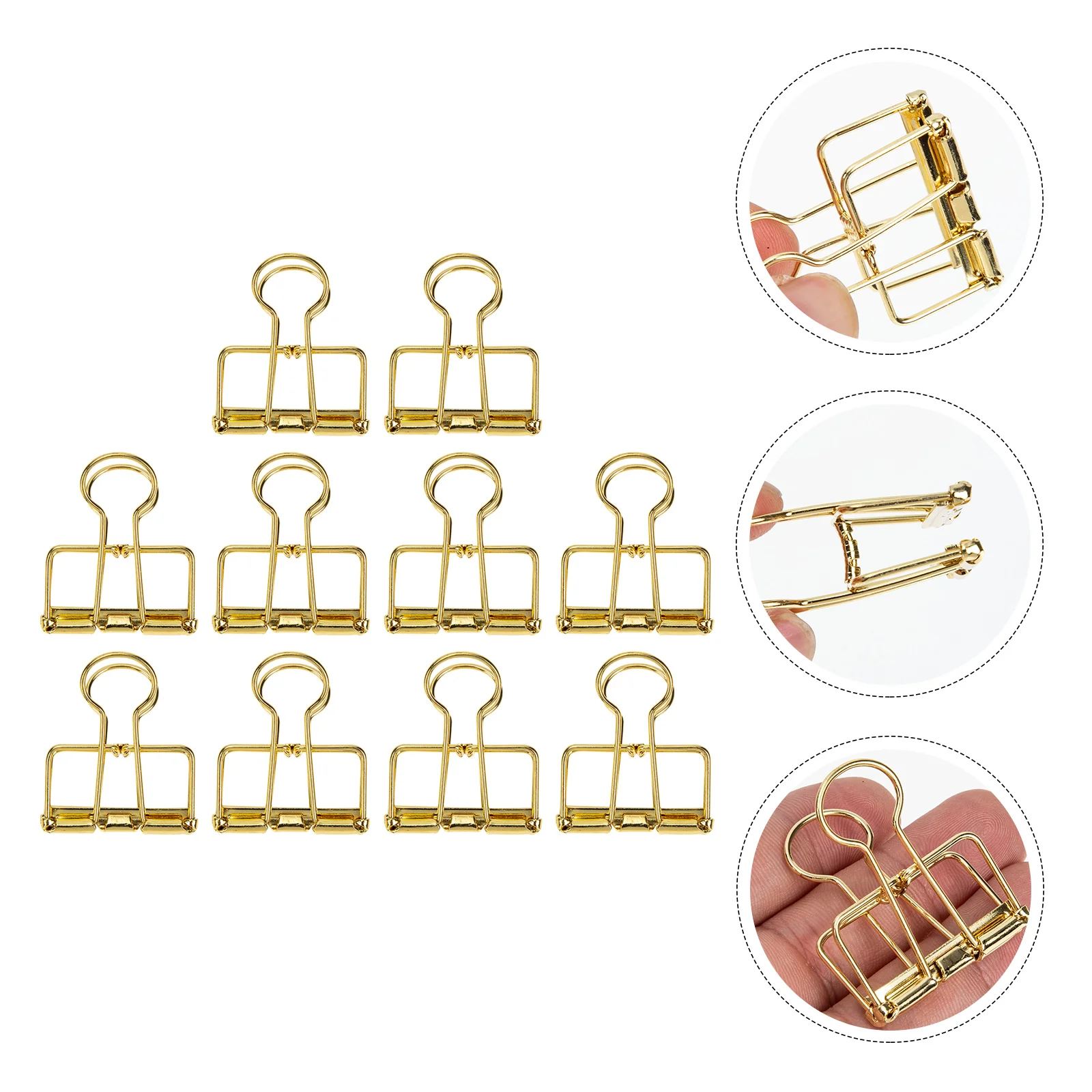 

10 Pcs Gold Dovetail Clip Binder Clips Stainless Steel Delicate Office Supplies Golden Paper Clamps Multi-function Creative