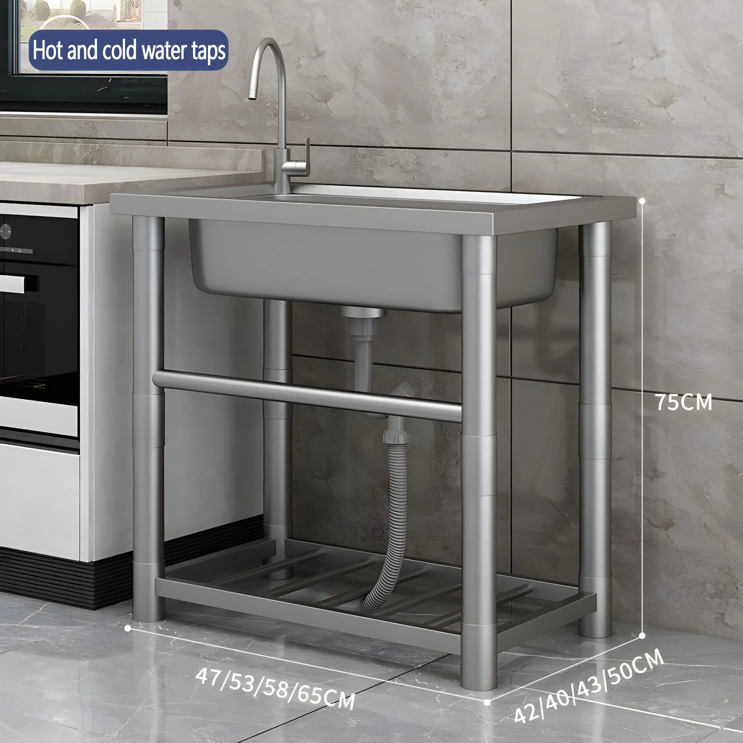 304 Stainless Steel Kitchen Sink, Outdoor Free Standing Single Bowl Workbench with 360&deg; Rotating Faucet, Kitchen Square Sinks