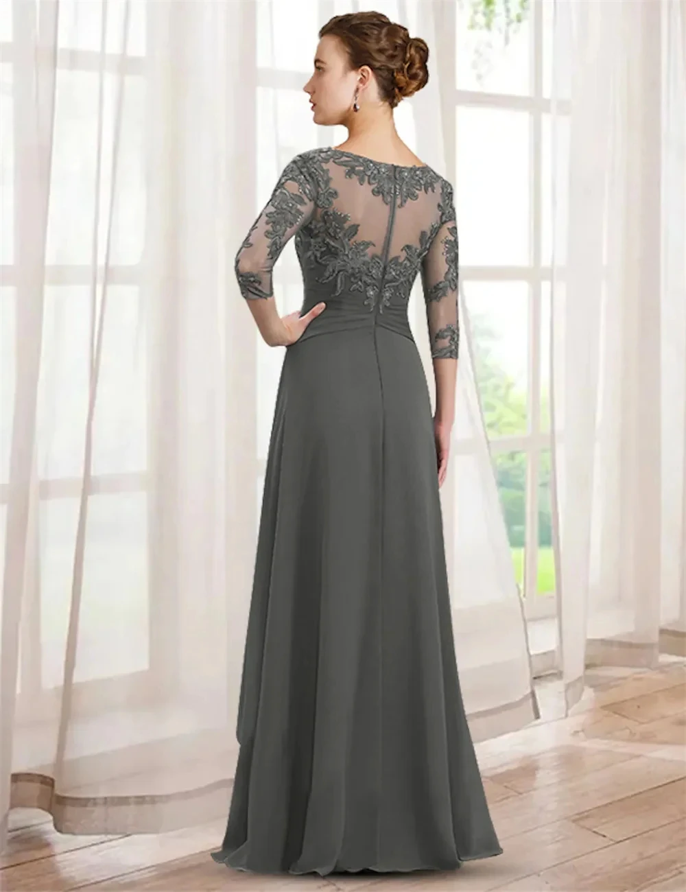 Mother of The Bride Dresses Elegant Wedding Party Dresses 3/4 Sleeve Floor Length Lace with Ruffles Appliques Cheap Customized