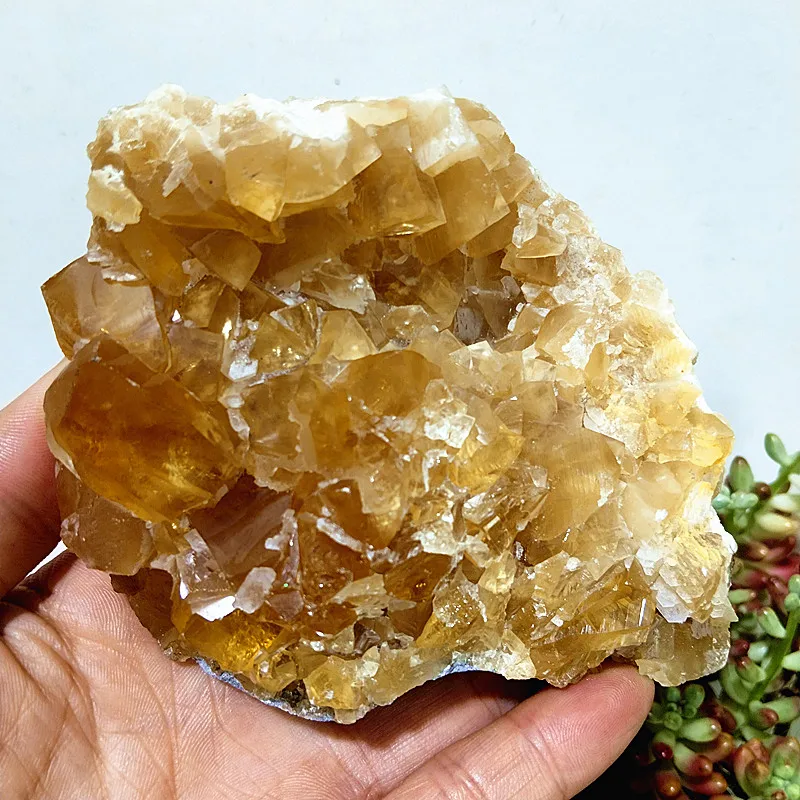 Natural Yellow CalciteStone Crystal Raw Real Mineral Clear Cluster