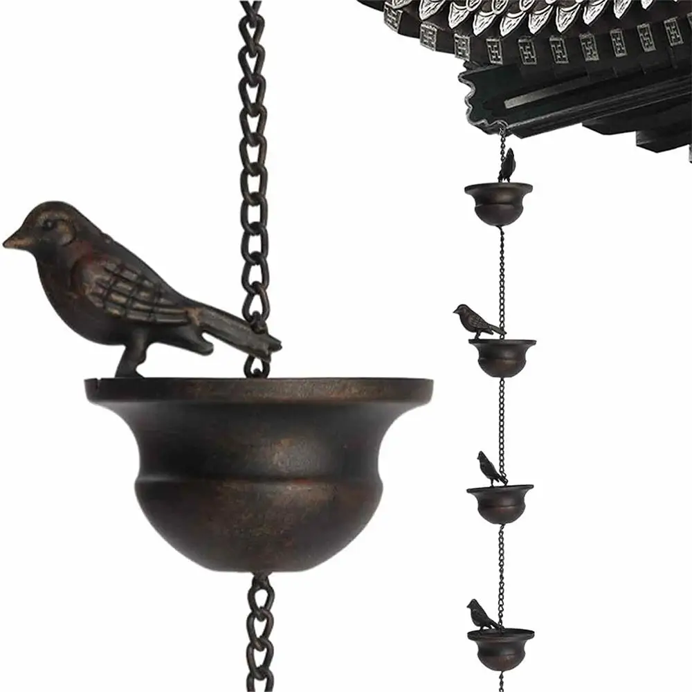 Creative Birds On Cups Metal Rain Chain Rain Catcher For Gutter Roof Decoration Metal Drainage Chain Downspout Tool metal rain chain