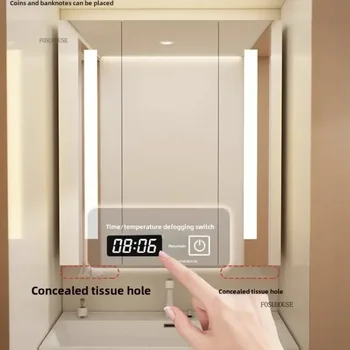 ตู้กระจกห้องน้ําอัจฉริยะแบบเต็มความยาวที่กําหนดเองพร้อมกระจกเก็บห้องน้ําแบบเบา รูกระดาษกระจกไล่ฝ้าอัจฉริยะ 1