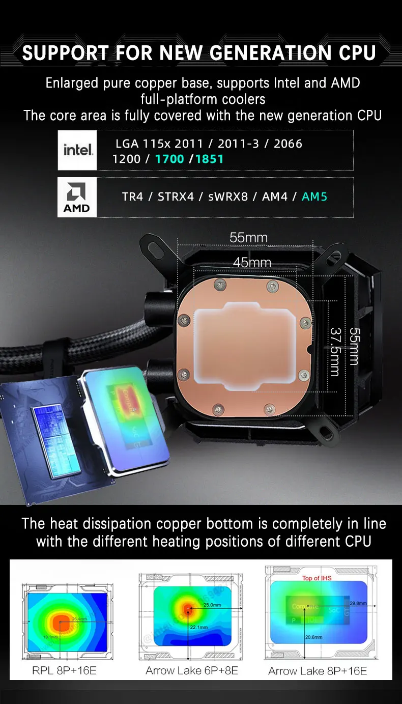 Liquid CPU Cooler BOS|VRM|RAM Assisted Cooling Support LGA1700/1851 AMD AM4/AM5