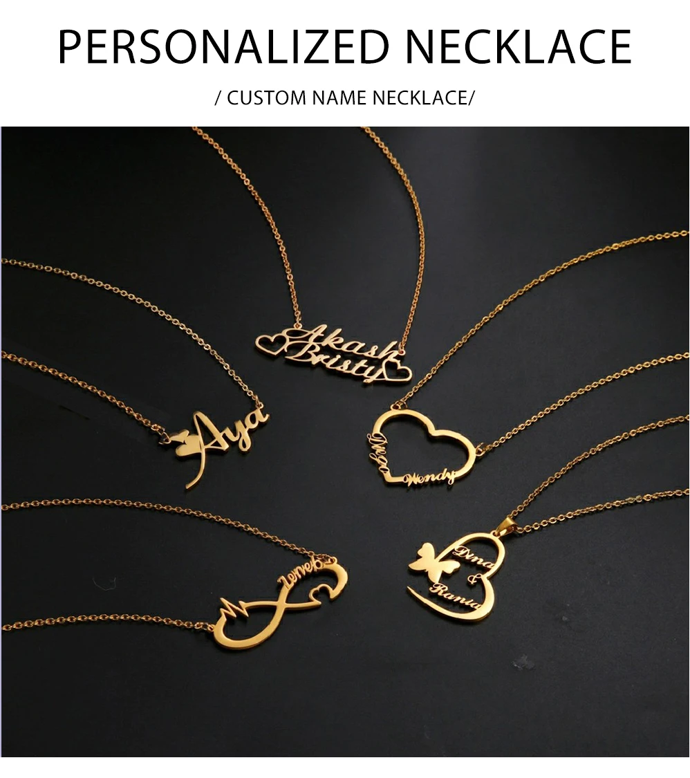 Lemegeton Benutzerdefinierte Namenskette, personalisierte arabische Herz-Schmetterlings-Unendlichkeits-Halsketten für Frauen, Edelstahl-Schmuck, Geschenke – Detail 4