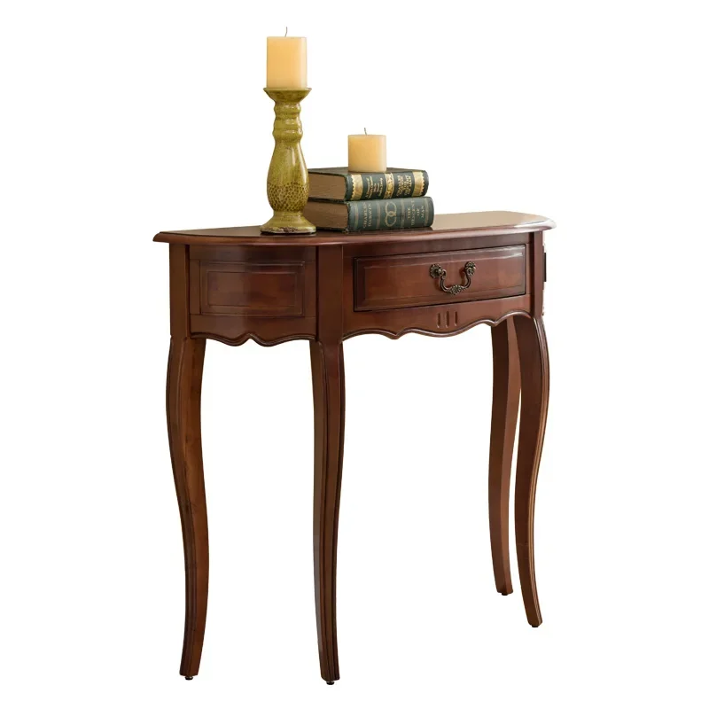 שולחן קונסולה מעץ אמריקאי עם מגירה, שולחן צד צר במיוחד לסלון