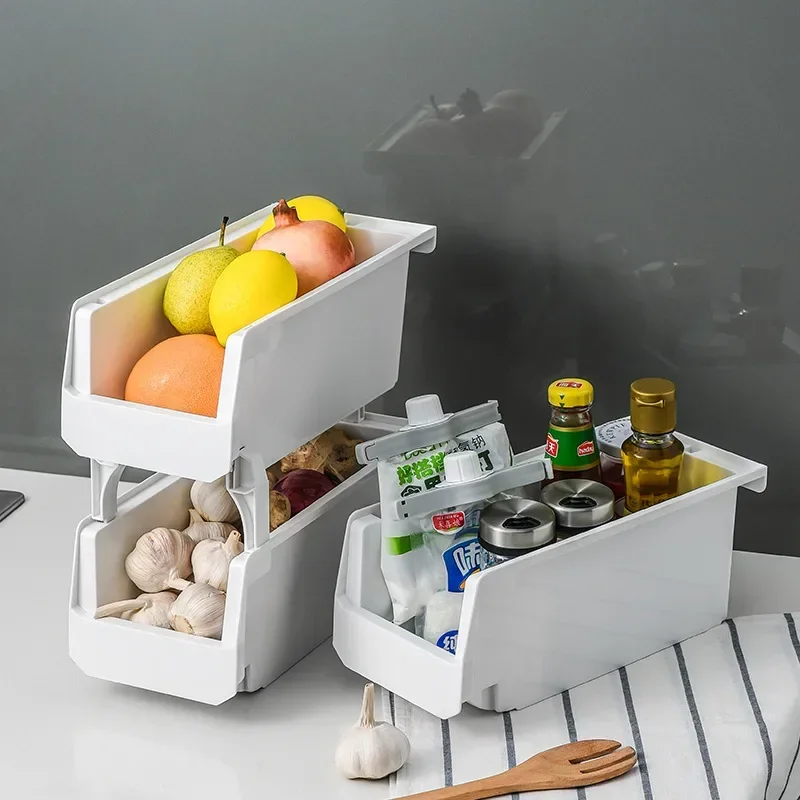 

Kitchen Vegetable Rack Plastic Floor Shelves for Fruit Storage Basket Container Stackable Stackable Snack Boxes Organizadores