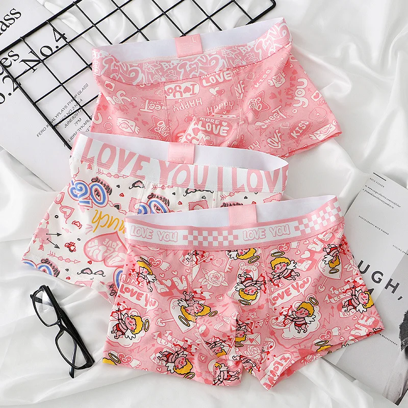 Men's Boxer Pouch Bulge Underpants Male Pink Cartoon Printed Slip Homme Cotton Breathable Young Fashion Underwear Calzoncillo