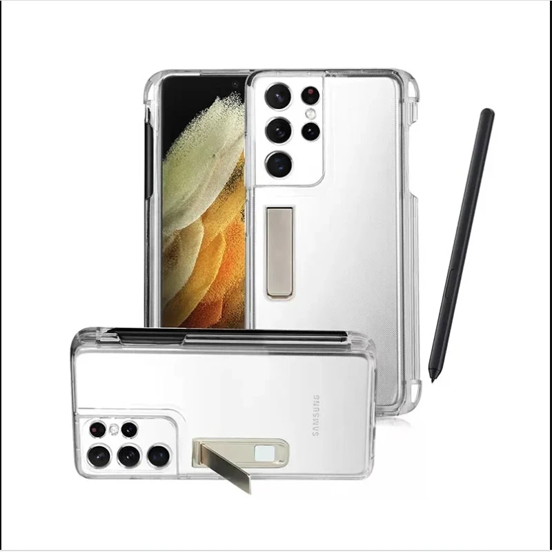 S PEN + Case For Samsung Galaxy s21 ultra mobile phone case with spen stylus slot transparent cover with holder Protective Case