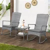 3 Piece Patio Rocking Chair Outdoor Rattan Bistro Set with Glass Top Table Conversation Set with Grey PE Wicker, Gray Cus 1