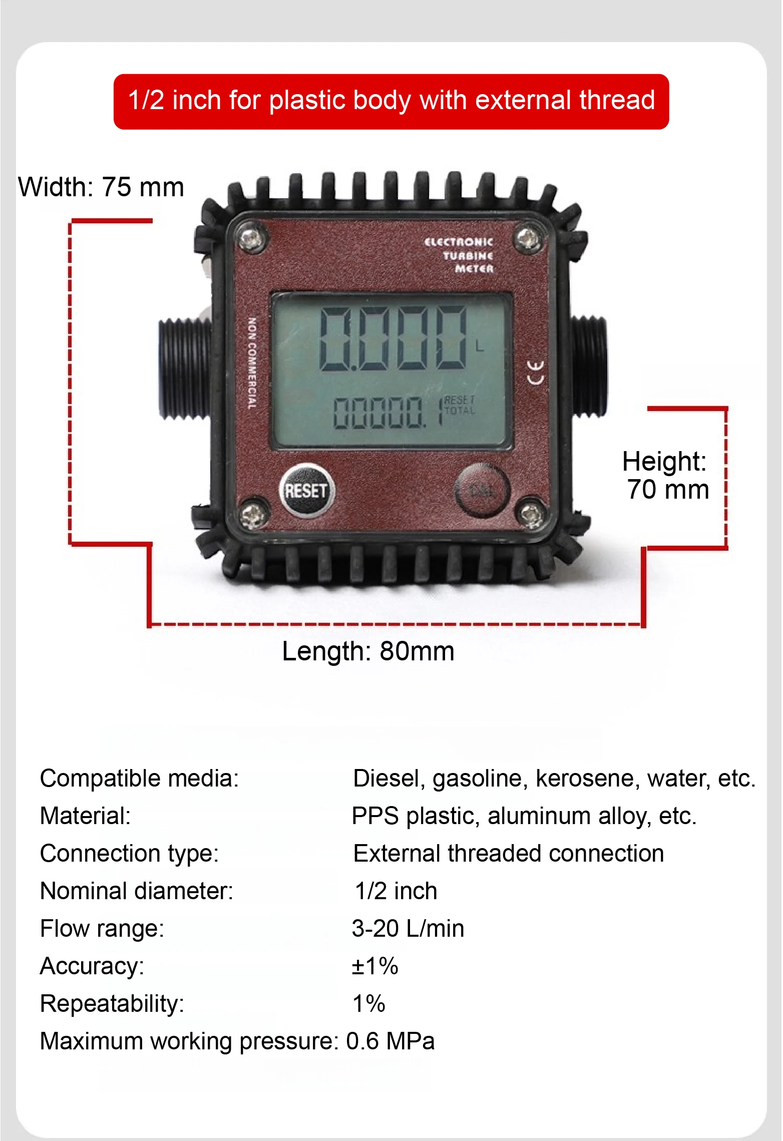 Electronic Turbine Flowmeter K24 Digital Fuel Flow Meter Diesel Methanol Water