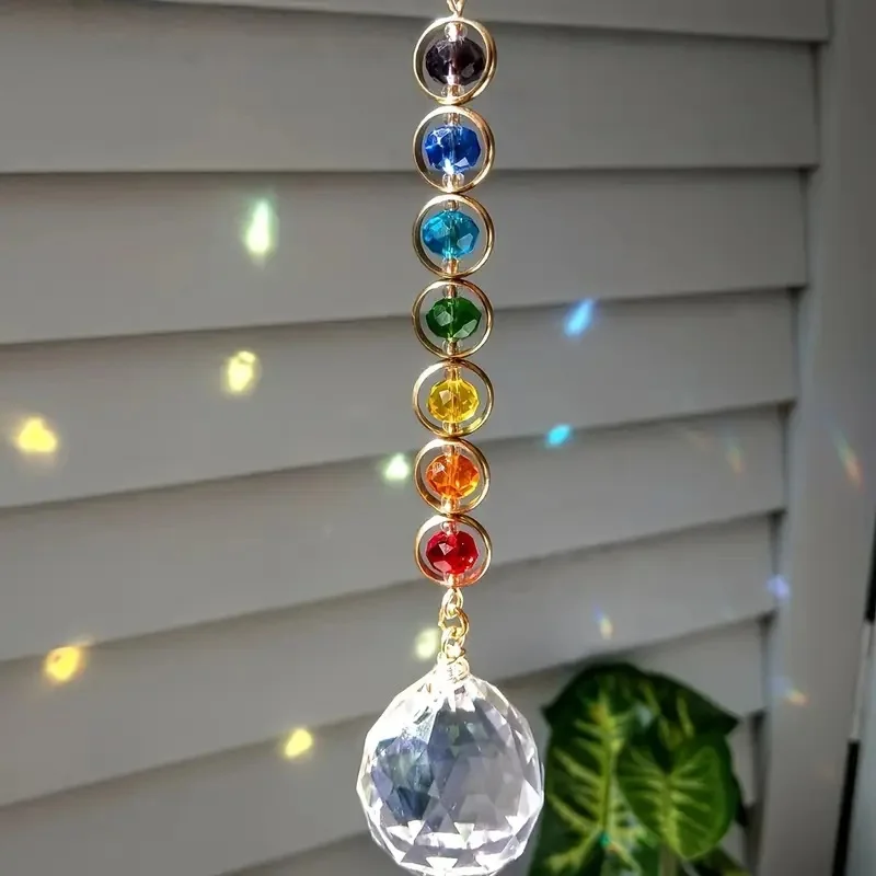 Sun Catcher Colorful Crystal Rainbow Maker Prism with Hanging Chain 1pc For Thanksgiving Home Decoration