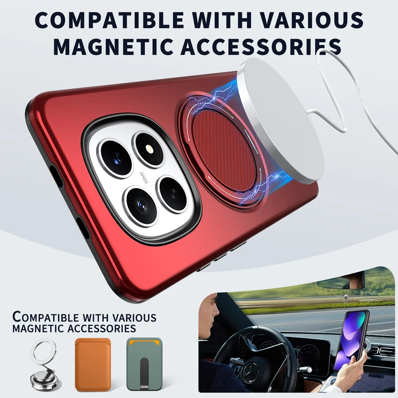 ELVEV Magnetic Shockproof Case with Rotating Ring Bracket - Hard PC + Soft TPU