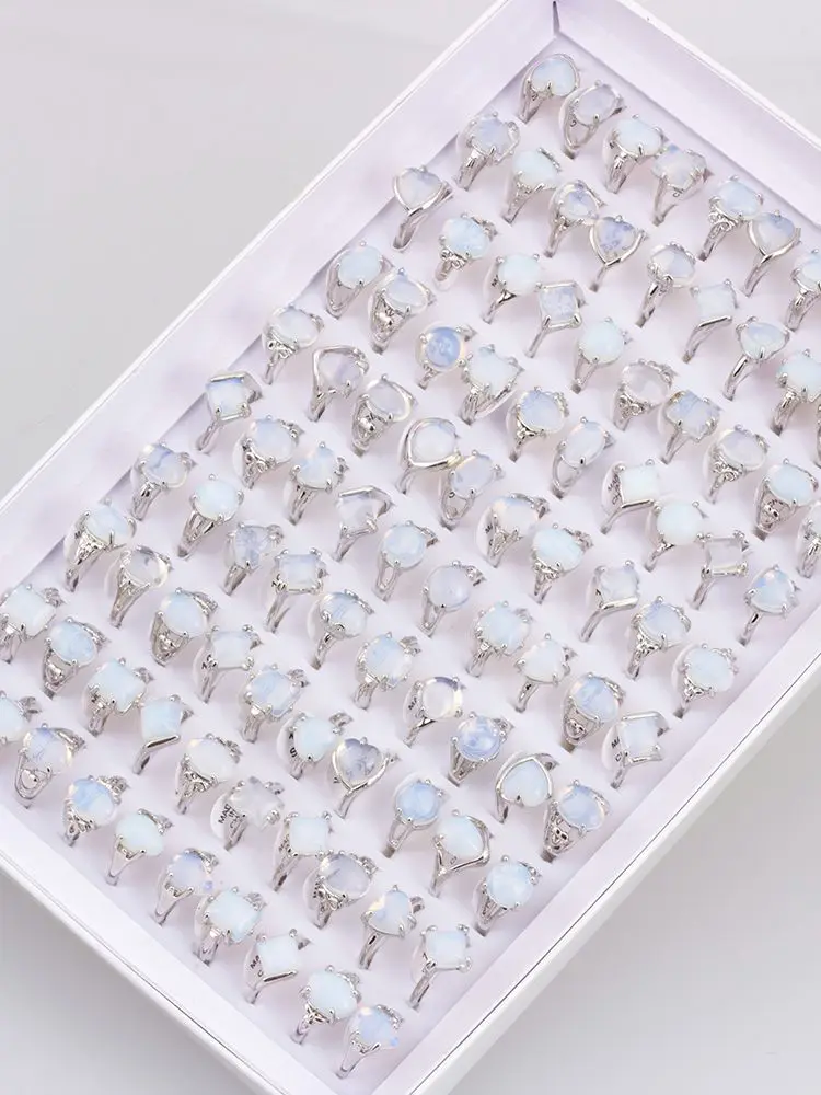 50 Pieces/Lot Imitative Natural Opal Stone Rings Fashion Jewelry Women's Gifts 2023 New