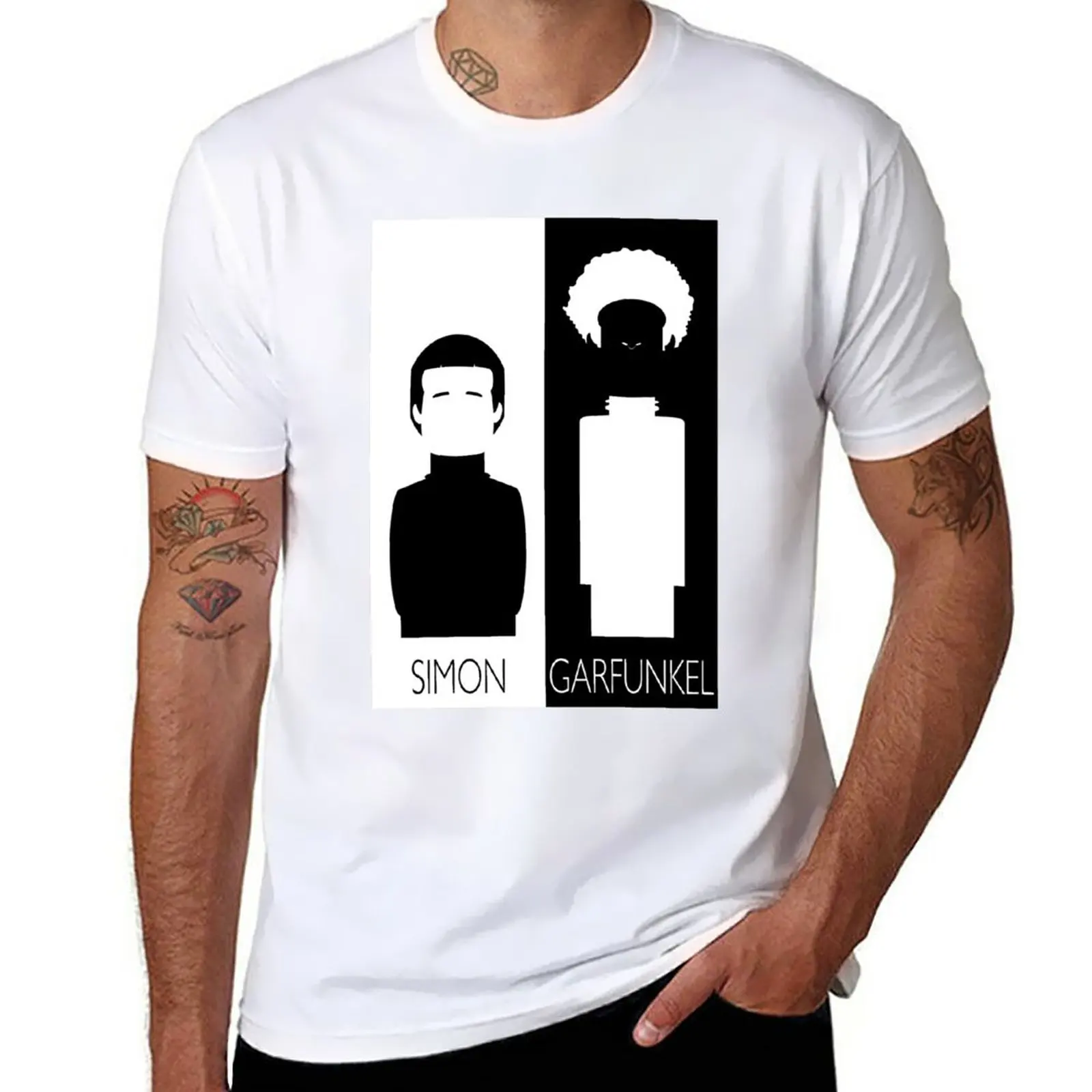 

New Simon and Garfunkel B&W T-Shirt summer tops anime clothes black t-shirts for men