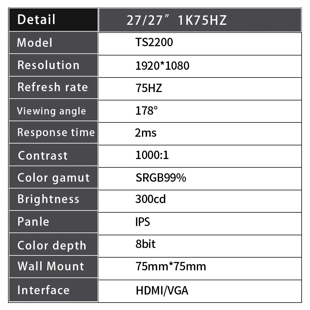 TIANSU-24/27 ġ , 75hz ǻ  Pc IPS FHD 1920*1080 ũž ÷  ̸ 144Hz 2ms HDMI VGA
