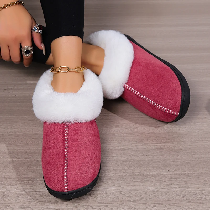 Faux Fur Keep Warm Slippers Women Winter Soft Thick Plush House Slippers Woman Comfort Soft Sole Non-Slip Cotton Padded Shoes 5