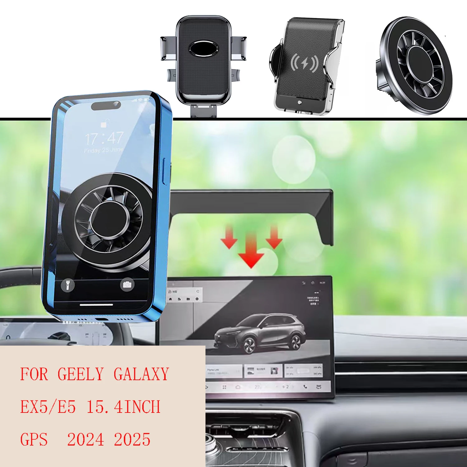 For GEELY GALAXY E5/EX5 Magnetic Car Phone Holder GPS Screen Fixed Fast Wireless Charging Mobile Phone Mount