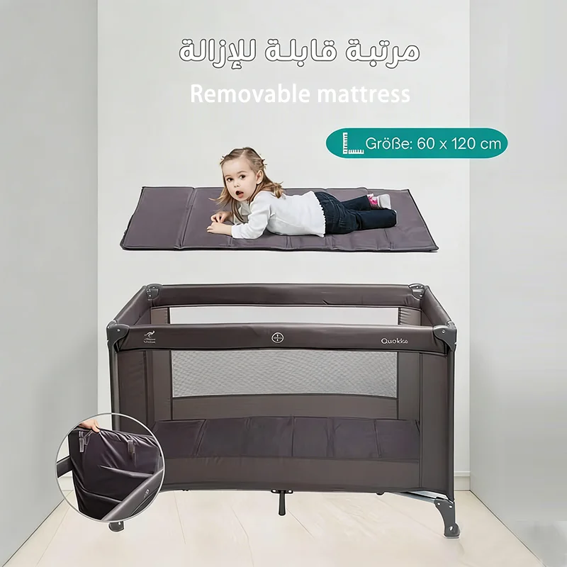 سرير أطفال متنقل باللون الأسود مع حقيبة حمل وحزام...