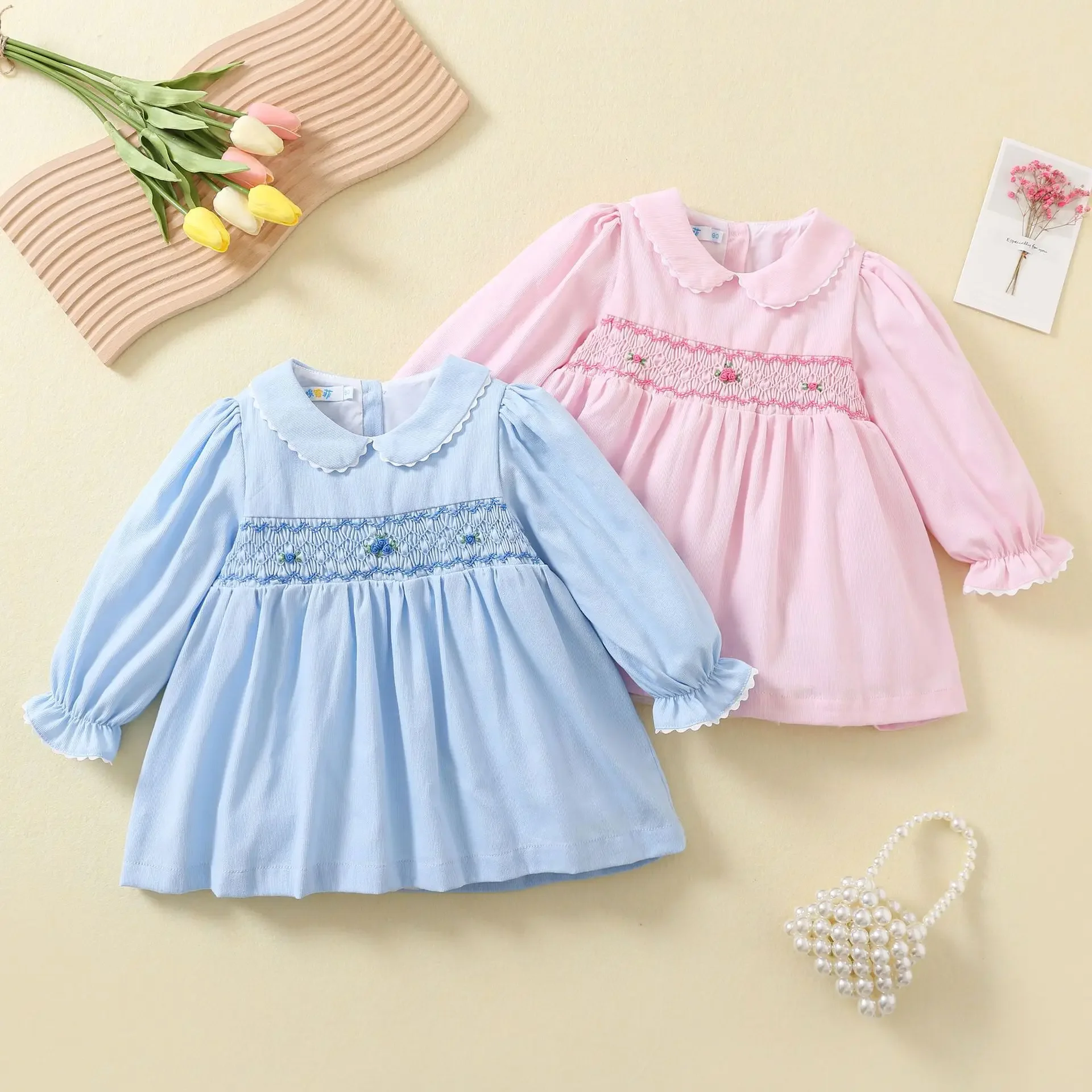 

Autumn Kids Princess Long Sleeve Dress Toddler Girls Smock Dresses Embroidery Toddler Girl Clothing Children Smocking Clothes