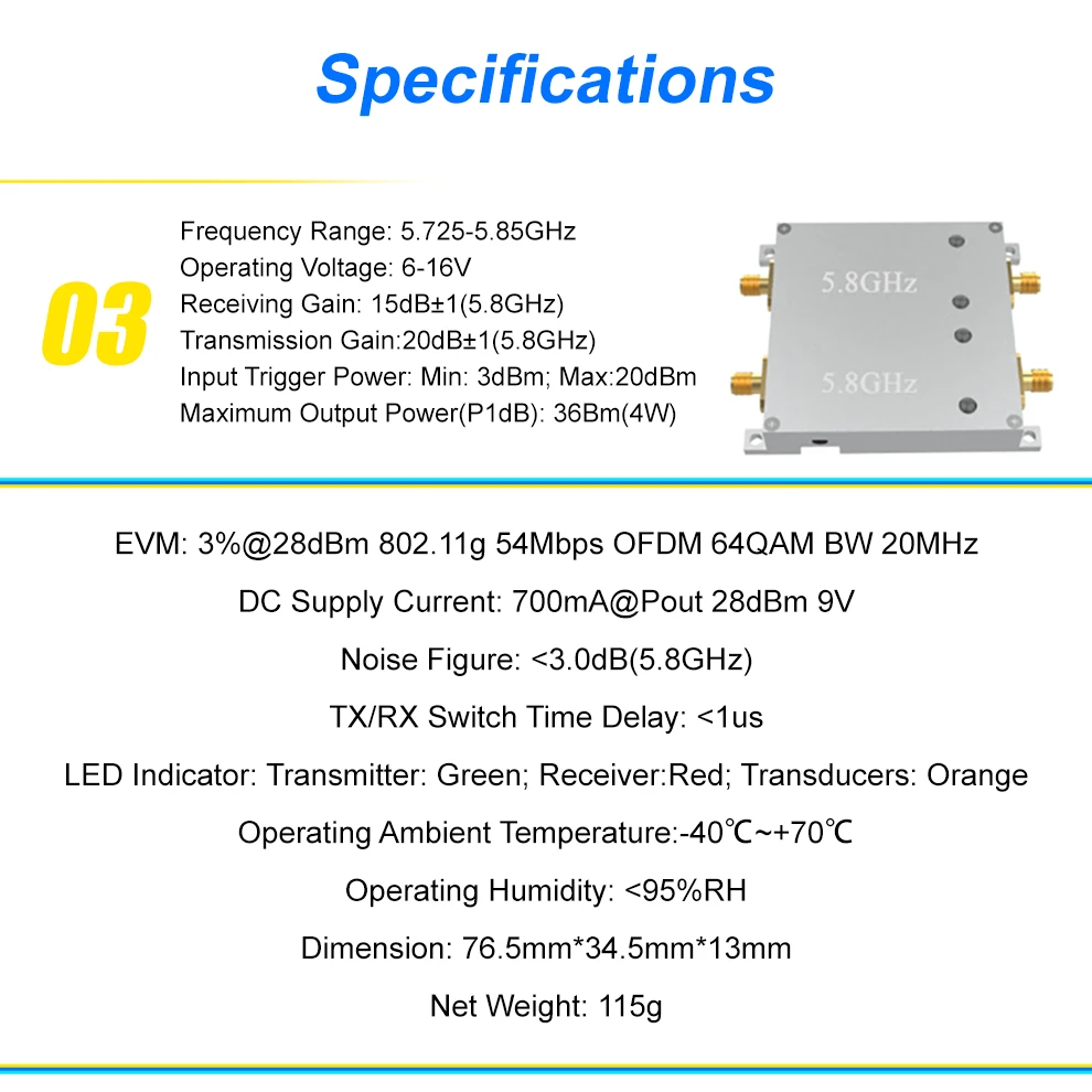 Amplificateur WiFi 2.4GHz 5.8GHz 36dBm 4W Extension Portée Drone