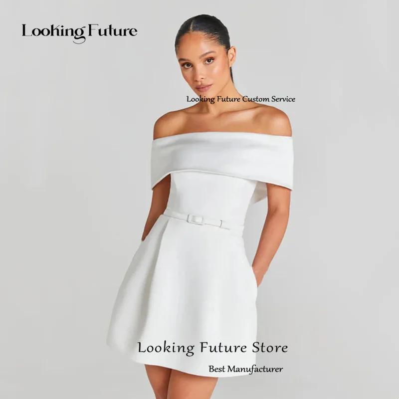 Customized Modern Mini Satin Wedding Dresses Sexy Boat Neck Pleat Pearls Long Sleeves Bride Dresses Sexy Backless Wedding Gowns 15 S38957b598c3f408dac447de5b2b3d94eB