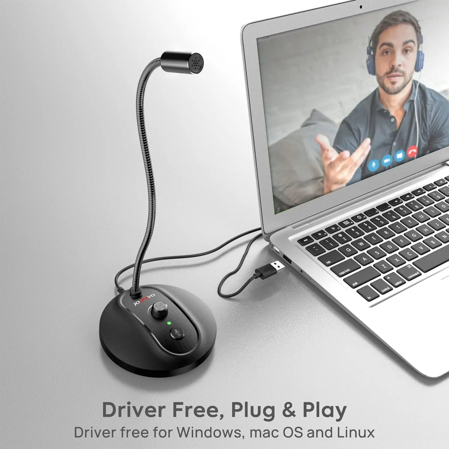 음소거 버튼이 있는 JOUNIVO USB 마이크컴퓨터 녹음 받아쓰기 팟캐스팅 회의용 구즈넥 디자인 데스크탑 마이크