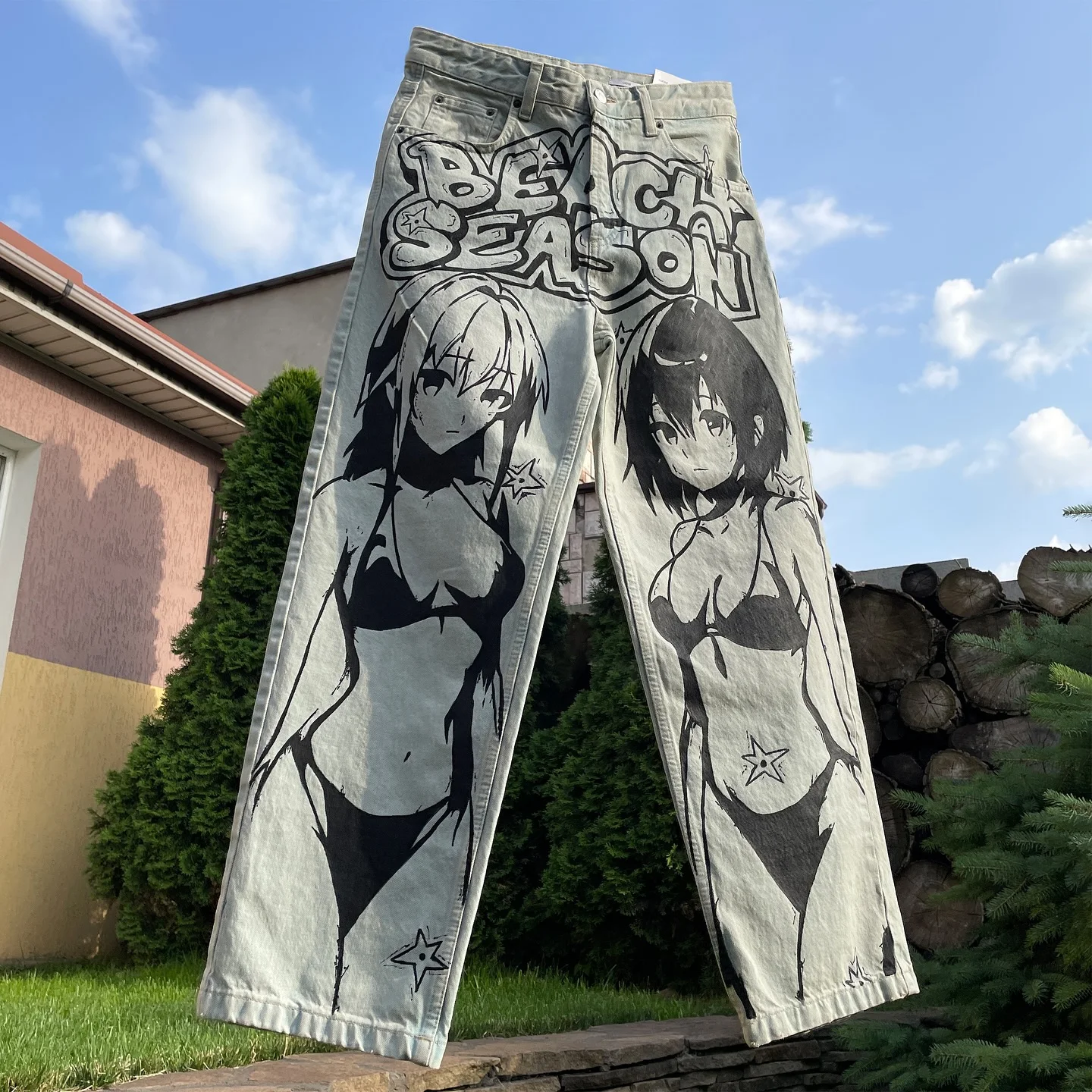 Bikini Anime Sexy Girl Print Baggy Jeans New Style Wide Leg Trouser Y2k Harajuku Popular Streetwear Men Women High Waist Pants 4